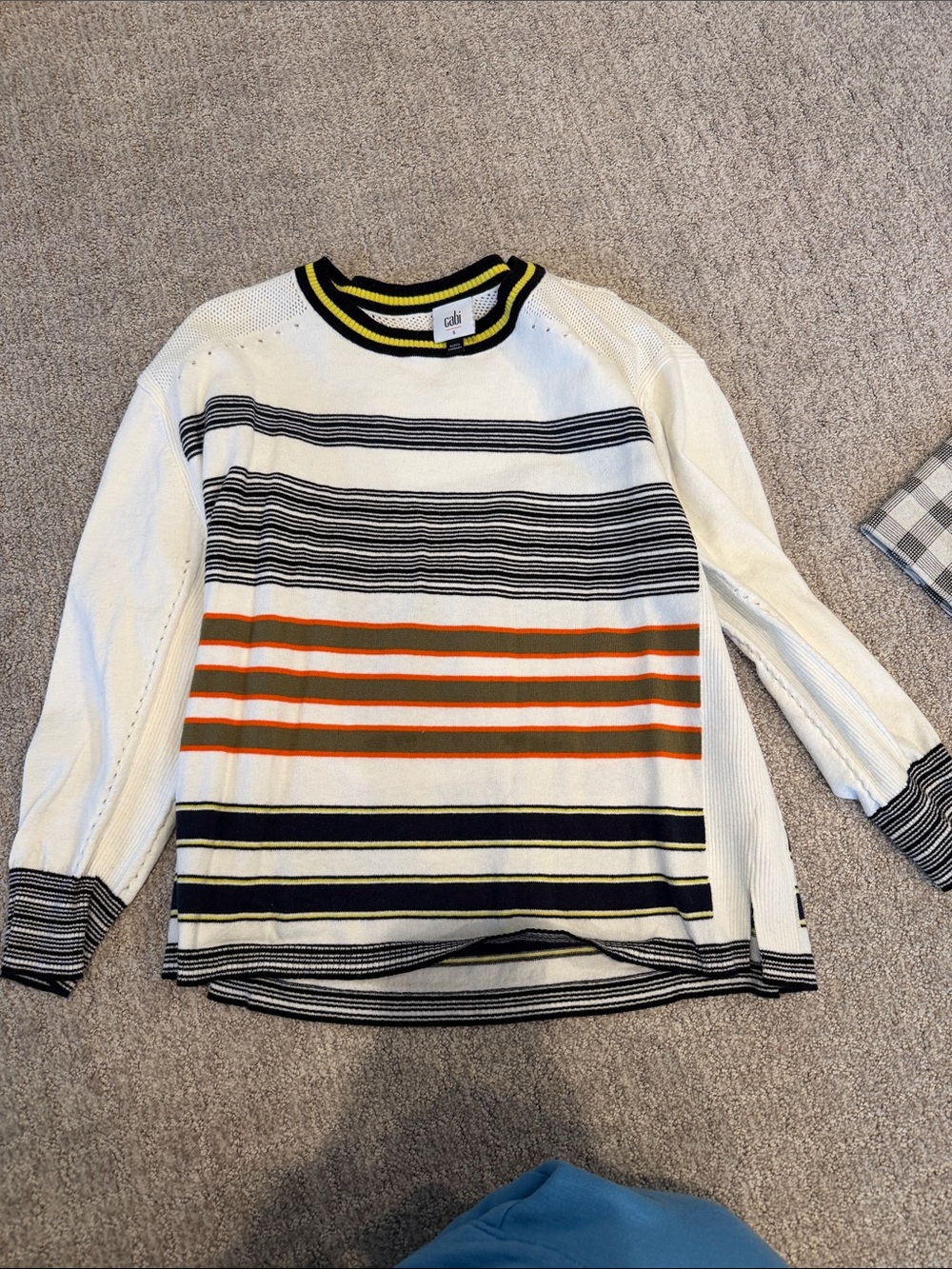CAbi Kids White Sweater with Black, Orange & Yellow Stripes
